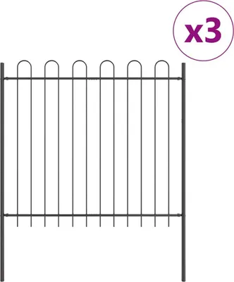 Produktbild von Gartenzaun 3 pcs Grau 5,1 x 1,5 m Pulverbeschichteter Stahl