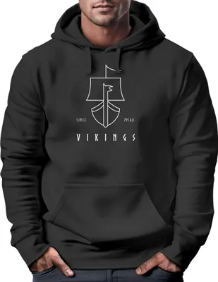 Produktbild von Hoodie Herren Wikinger Schiff Vikings Lineart Kapuzen-Pullover Männer Neverless® schwarz M
