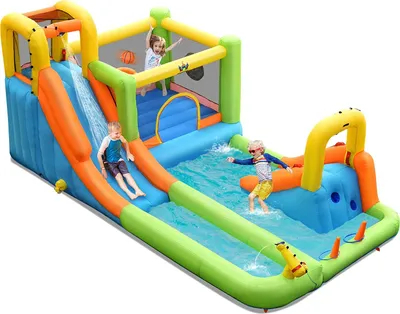 Produktbild von Wasserpark Outdoor 503 x 290 x 216 cm, Wasserrutsche mit Planschbecken & Sprungbereich, Aufblasbare Hüpfburg für Garten, Hinterhof & Park (ohne Gebläse)