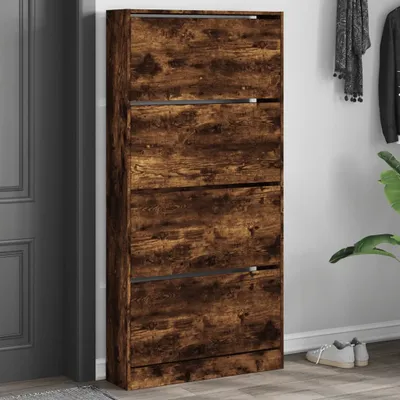 Obrázok produktu pre Skriňa na topánky so 4 chlopňami, údený dub 80x21x163,5 cm