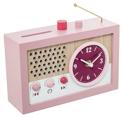 Holz-Sparschwein Radioform Rosa/Natur 18x7x22 cm