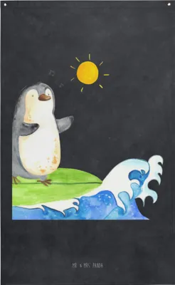Produktbild von Mr. & Mrs. Panda Wandbild Pinguin Surfer - Kreidetafel - Geschenk, Wandtuch, Wandteppich, Optimistisch, Motiviert, Urlaub, Portugal, Boho, Tapestry, Hängedeko, Hawaii