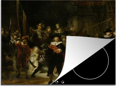 Produktbild von KitchenYeah© Herdabdeckplatte Die Nachtwache - Kunst - Alte Meister - Rembrandt , 70x52cm, Küche Deko, Glaskeramikkochfeld Herdabdeckung, Abdeckplatte fùr Kochfeld