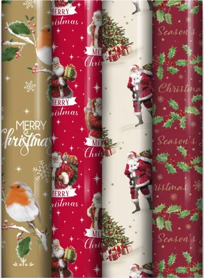 Produktbild von Weihnachtsgeschenkpapier-Sortiment – ​​Geschenkpapier für Weihnachten KE125 – 7 m x 70 cm – 4 Rollen