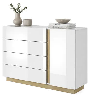 Produktbild von Halana - Anrichte, 138x40x91h cm Weiß Hochglanz, 4 Schubladen