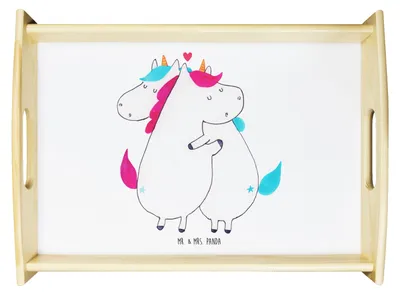 Produktbild von Mr. & Mrs. Panda betttablett Einhorn Mitteilung - Weiß - Geschenk, Unicorn, sofatablett, Servierplatte Holz, Deko Tablett, Witzig, kaffeetablett, Lustig, Valentinstag