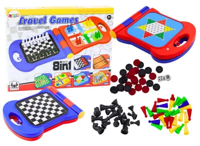 Obrázok produktu pre Cestovná hra 8W1 Šach Dáma Ludo Tryktrak Čínske hady a rebríky