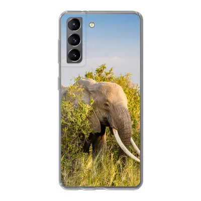 Produktbild von MuchoWow® Handyhülle Schutzhülle Hülle für Samsung Galaxy S21 Elefant - Tiere - Gras - Grün - Berg Silikon Softcase Handy Hülle - Softcase