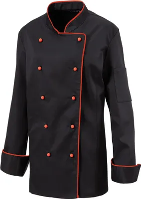 Produktbild von Damenkochjacke langarm, taillert, Fb. schwarz, Paspel rot, Gr. 3XL : 3XL : rot : 65% Polyester 35%Baumwolle 220 g/m²