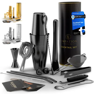 Cocktailshaker-Set, 9-teilig, Boston Shaker 825 ml, schwarz, Edelstahl