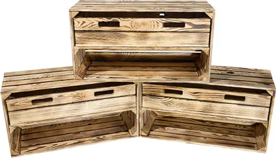 Produktbild von 3er Set Breite geflammte/braune Holzkiste mit Schublade 68cm x 40cm x 31cm Schuhregal Obstkiste Holzkiste Kiste Weinkiste Box
