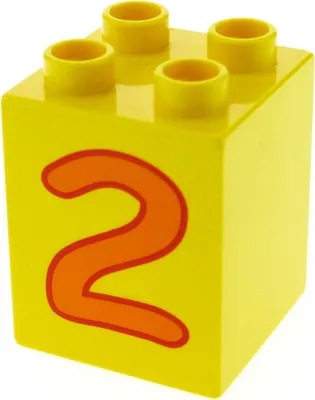 Produktbild von 1x Lego Duplo Motiv Bau Stein 2x2x2 gelb bedruckt Nummer 2 Set 5497 31110pb022