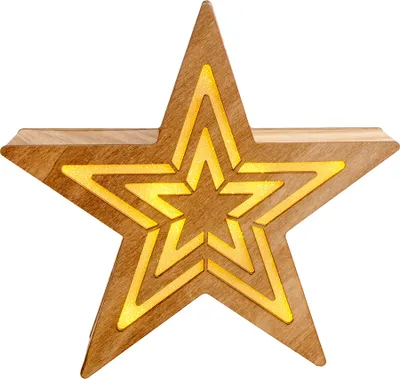 Produktbild von LED Adventsstern, Holz, natur, Timer, Batterie, H 23 cm