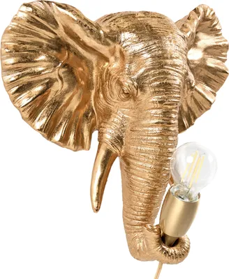 Produktbild von BELIANI Wandleuchte Gold Kunstharz 1-Flammig Glühbirnen-Optik Tiermotiv Elefantenkopf Kabel mit Schalter Wohnzimmer Schlafzimmer Nachtlampe Leselampe