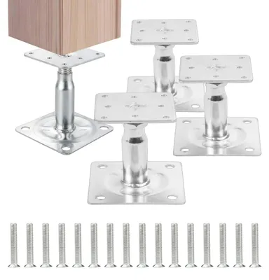 Produktbild von Relaxdays Pfostenträger 4er Set, höhenverstellbar 100-150 mm, Pfostenfuß, Holzschutz 9,5x9,5cm, Stützenfuß Stahl, silber
