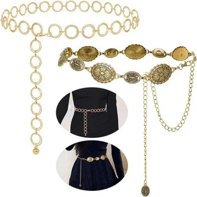 Image de Collier de ventre doré, lot de 2 - Colliers de taille réglables pour femmes - Maillons creux - Haute qualité
