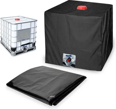 Produktbild von Unyqoos® IBC-Schutzhülle 1000 l – wasserdichte Abdeckung für IBC-/Regenwassertank, doppellagiges Oxford-Gewebe, schwarz, 120 x 100 x 116 cm, mit Wasserstandöffnung
