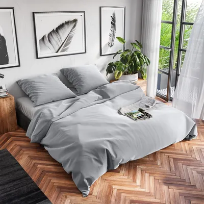 Produktbild von Wolkenfeld Bettwäsche 200x200 Baumwolle Hellgrau - Atmungsaktiv - 3teilig - 1x Bettbezug 200x200 + 2X Kissenbezug 80x80 - Light Grey