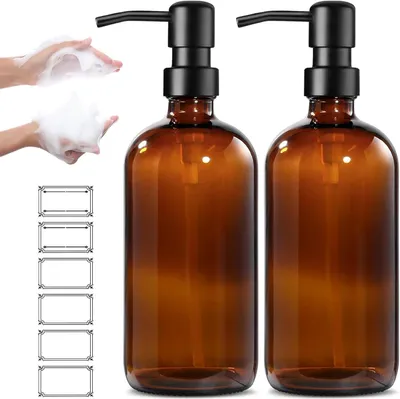 Productafbeelding van Zeepdispenser van glas - 2 stuks zeepdispenser - Navulbare glazen pompfles