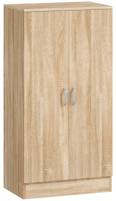 Image de Armoire à chaussures, 2 portes, 6 étagères réglables | Couleur : bois naturel | Dimensions : 55 x 35 x 108 cm