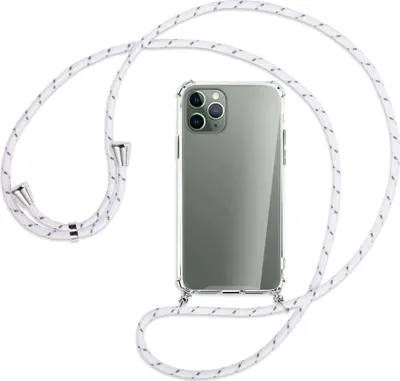 Produktbild von Handykette Backcover-Schutzhülle mit Band (Metall silberfarben) für Apple iPhone 11 Pro - weiß/grau