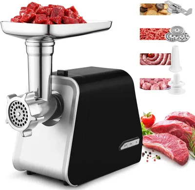 Produktbild von Elektrische Fleischmühle Schwarz - Wurstmaschine - Fleischmaschine - Hackfleischmaschine - Hackfleischmühle - 2000 W Motor