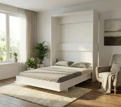 Produktbild von Schrankbett 160x200 cm Vertikal | Klappbett Wandbett Einzelbett platzsparend | Weiß