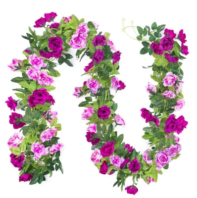 Produktbild von Künstliche Rosen-Girlande 3 Stück Seide Fuchsia/Rosa 2,4m Länge