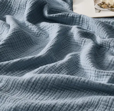 Image de Couverture en mousseline de coton - Respirante et douce - 150 x 200 cm - Bleue