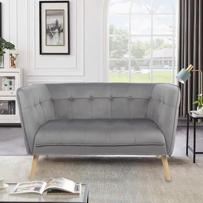 Produktbild von Happy Home moderner 2-Sitzer Sitzbank mit Armlehne aus Samtbezug HWP70-GRA grau