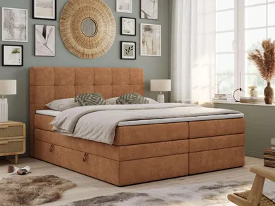 Obrázek produktu pro Kontinentální manželská postel LUKA KING s úložným prostorem - 120x200 cm - Multipocket H3 + Pocket | Oranžová Strukturovaná látka - Topper T25