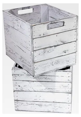 Produktbild von 2 Holzkisten Vintage für Kallax Regale weiß 33cm x 37,5cm x 32,5cm Einsätze shabby chic Weinkiste Expedit Aufbewahrungskiste Obstkisten DIY