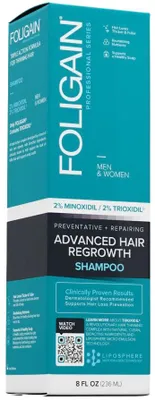 Produktbild von Shampoo, Foligain, Dünner werdendes Haar, Trioxydil 2%, Stimuliert das Haarwachstum, Unisex, 236ml