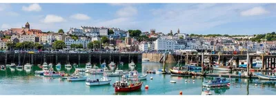 Image de Tableau sur toile port de Guernesey 30x97 cm, Tableau mural moderne pour décoration intérieure