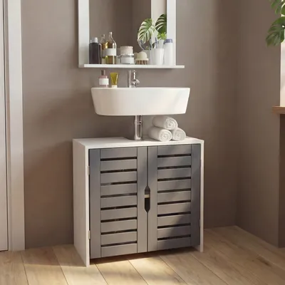 Produktbild von VCM Waschbeckenunterschrank, Holz Badschrank mit 2 Drehtüren, H. 60 x B. 60 x T. 29 cm, Badunterschrank Flonali