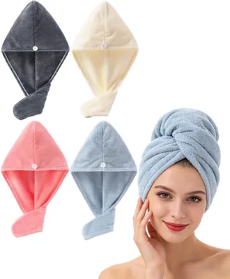 Produktbild von Haarhandtücher Set, 4-teilig, Mikrofaser, extra saugfähig, Turban-Design, für Zuhause