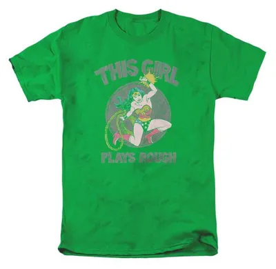 Productafbeelding van Wonder Woman - "Plays Rough" T-shirt voor heren/dames, uni, korte mouwen, model TV36975 (XXL) (Helder geelgroen), AI-gegenereerde afbeelding