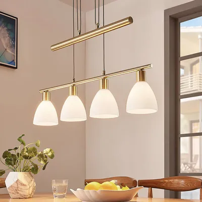 Produktbild von Lindby - Klassisch I Antik Klassieke hanglamp messing - SimeonI 4-flammig I Wohnzimmer I Schlafzimmer - Stahl Länglich - LED geeignet E14