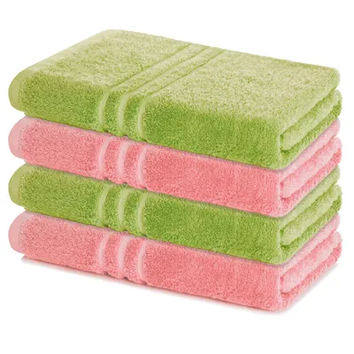 Produktbild von Lavea® 4er Set Duschtuch 70x140, 4 Stück, 100% Baumwolle Frottee, saugstark, weich und strapazierfähig, waschbar 60°C, trocknergeeignet, Handtuch, Handtücher, Duschtücher, Lindgrün & Pastellrosa