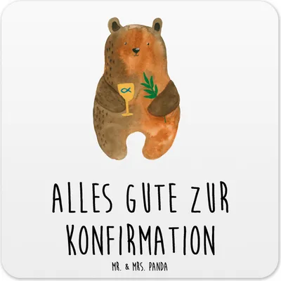Produktbild von Mr. & Mrs. Panda Tischuntersetzer Bär Konfirmation 10er Set - Weiß - Geschenk, Untersetzer für Gläser, Tisch, Evangelisch, Tassenuntersetzer, Coaster, Teddy, Kirche