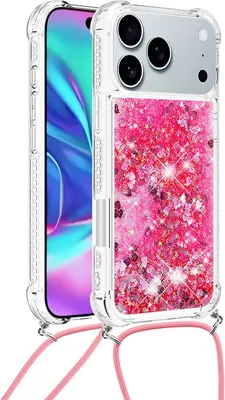 Produktbild von iPhone 18 Pro / 17 Pro Hülle - Coverup Liquid Glitzer Back Cover mit Handykette - Pink