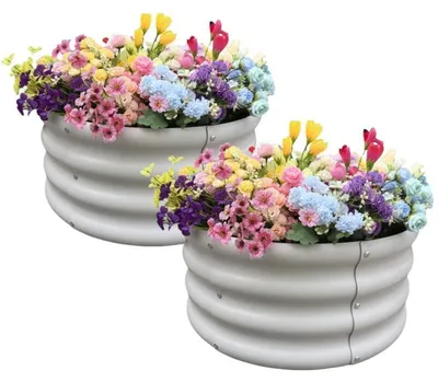 Image de Jardin vertical surélevé, lot de 2, forme ovale, blanc, résistant aux intempéries, bac de plantation durable