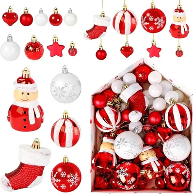 Produktbild von 72er Pack Weihnachtskugeln rot, Christbaumkugeln Kunststoff in Rot und Wei?, Klassische Christbaumschmuck rot, bruchsicher, Weihnachtsbaumschmuck fš¹r drinnen und drau?en