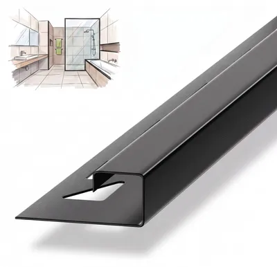 Produktbild von Dalsys Fliesenschiene Eckprofil 250cm x 12,5mm Schwarz Edelstahl gebürstet