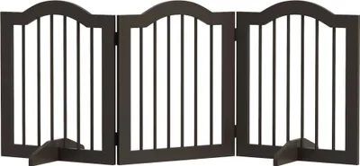 Image de Barrière pour chien - Barrière de sécurité pliable en 3 parties - Avec pieds - Pour chiens de taille moyenne - MDF et bois - 154,5 × 29,5 × 61 cm - Marron café