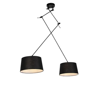 Produktbild von QAZQA - Modern Hängelampe I Pendellampe I Pendelleuchte mit Leinenschirm schwarz 35 cm - Blitz II schwarzI 2-flammig I Wohnzimmer I Schlafzimmer - Leinen Zylinder I Länglich I Rund - LED geeignet E27