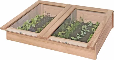 Produktbild von Hochbeet mit Frühbeet Aufsatz aus Lärchenholz Kräuterbeet Pflanzbeet Gemüsebeet Größe Hochbeet in cm: B115 x T80 cm Bohlenstärke Hochbeet: 27mm glatt