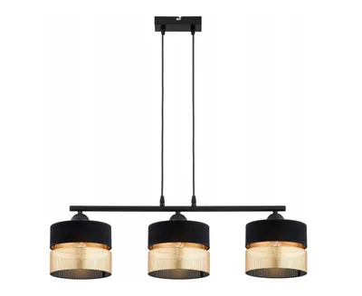 Produktbild von FKL DESIGN Home Deco Deckenlampe Deckenleuchte Schwarz-Gold 3-flammig E27 Kunststoff Lampenshirm Lampe aus Serie N450 (BHZ3)