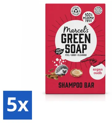 Image de 5 x Shampooing solide "Green Soap" de Marcel, à l'argan et à l'oud, - 90 g - Pack avantageux - 5 pièces