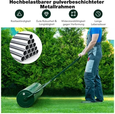 Immagine prodotto di Rullo per prato in metallo, rullo per erba da spingere o tirare, 99 x 30 x 137 cm, verde